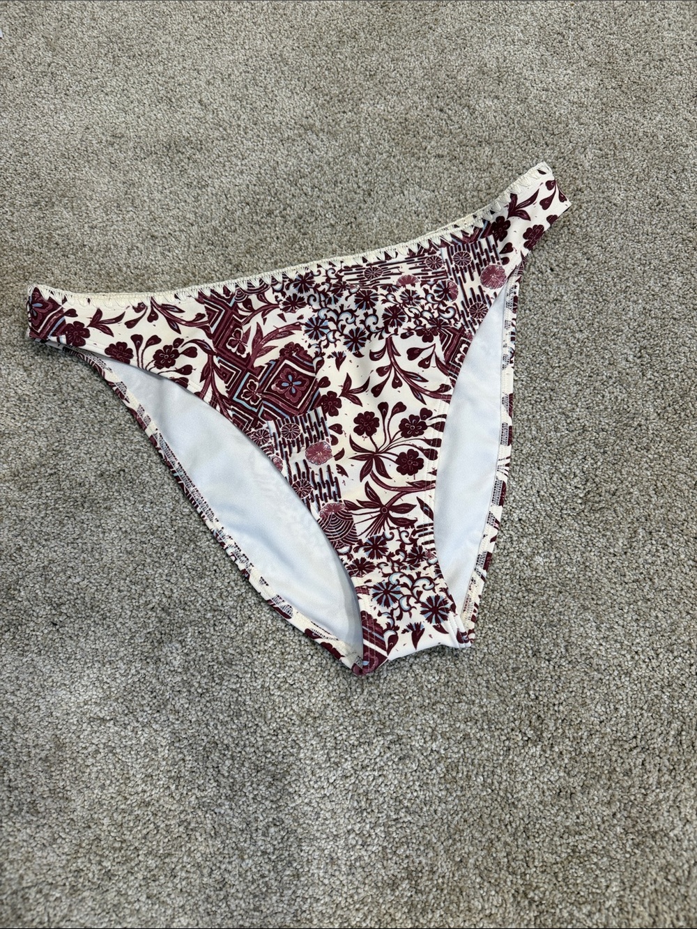 Abercrombie & Fitch Cream & Burgundy Floral Bikini Bottom